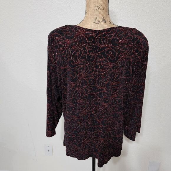 Dressbarn cross front red metallic trim long sleeve special occasion blouse plus - Picture 3 of 6